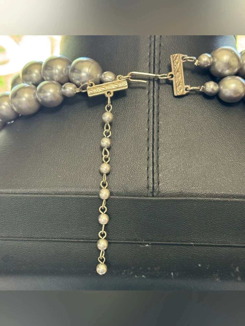 Faux Pearl double strand choker style Silver Grey Necklace - Picture 2 of 4